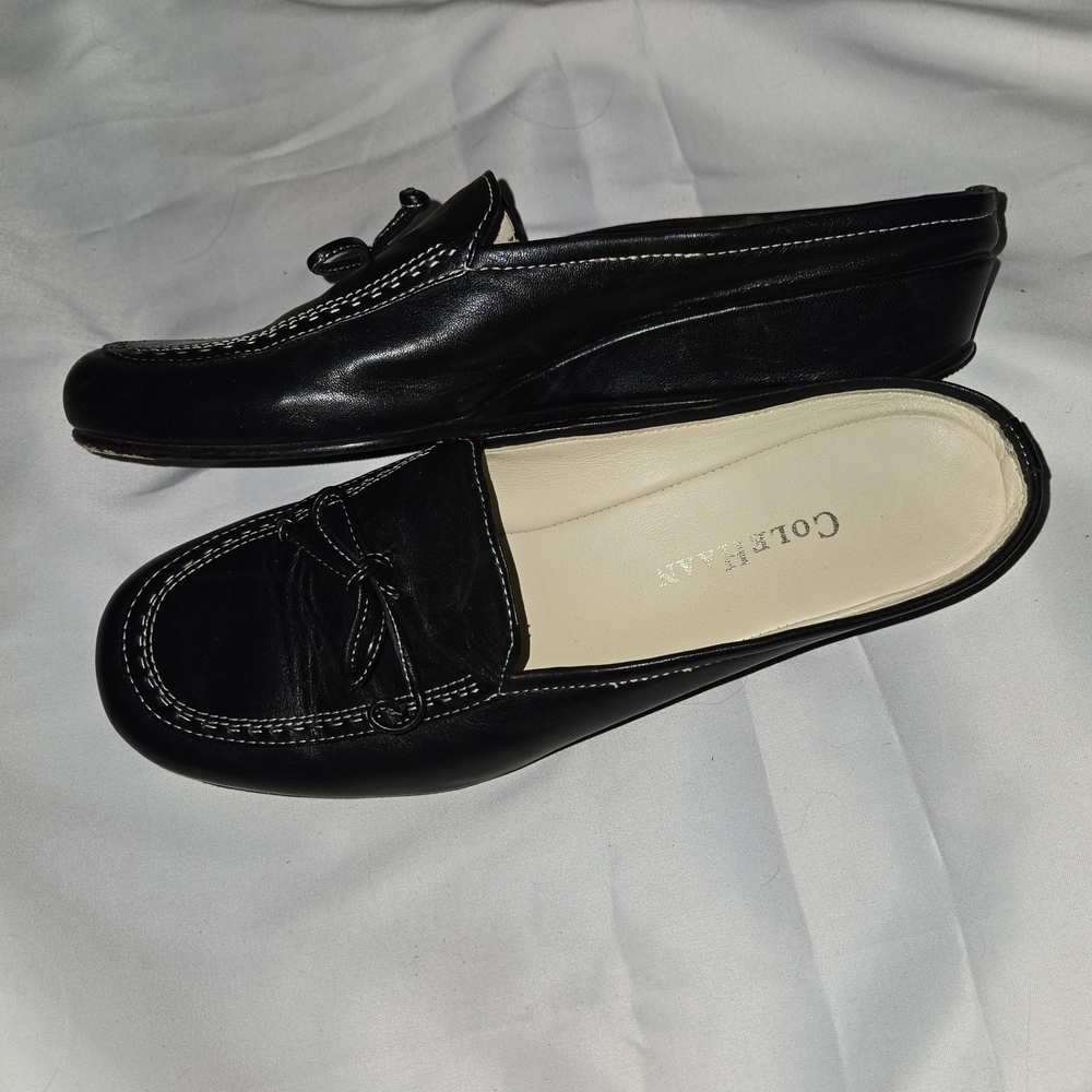 Cole Haan Black Leather Loafers Women’s Size 8Classic Bow Detail Slip-On Comfort